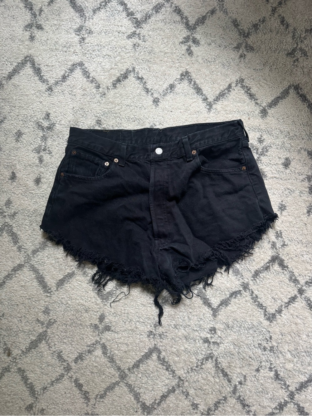 Levis Black Frayed Hem Women's Denim Shorts